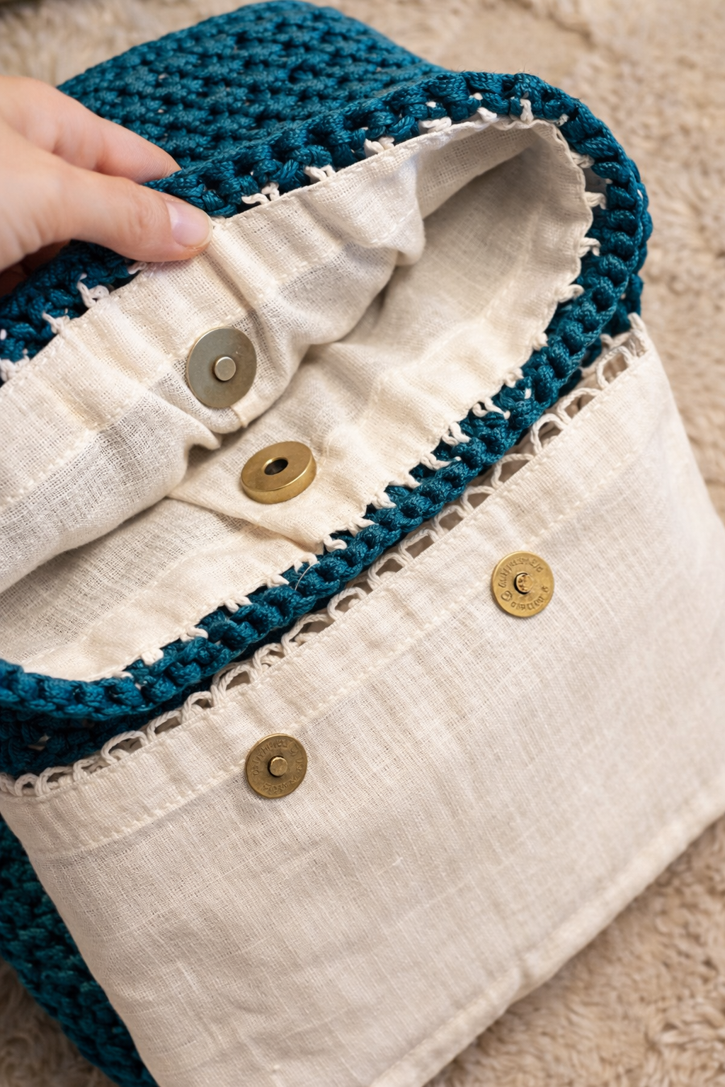 Forro em algodão cru SEM BOLSO com botão imantado embutido